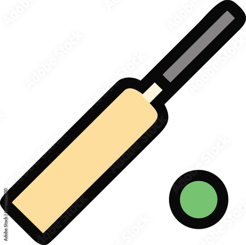 Cricket bat and ball icon with thick outlines and muted colors