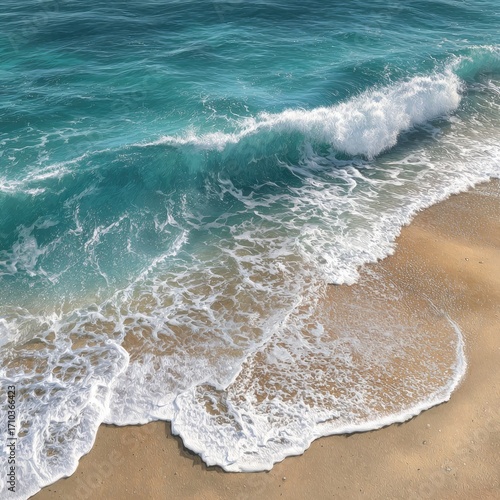 Wallpaper Mural Turquoise ocean wave crashing on sandy beach aerial view Torontodigital.ca