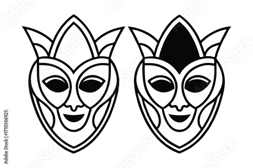 Different Mask silhouette isolated on transparent background Masquerade vector for apps or web party superhero carnival villain or burglar icon in flat. 
costume eye mask hidden person face.