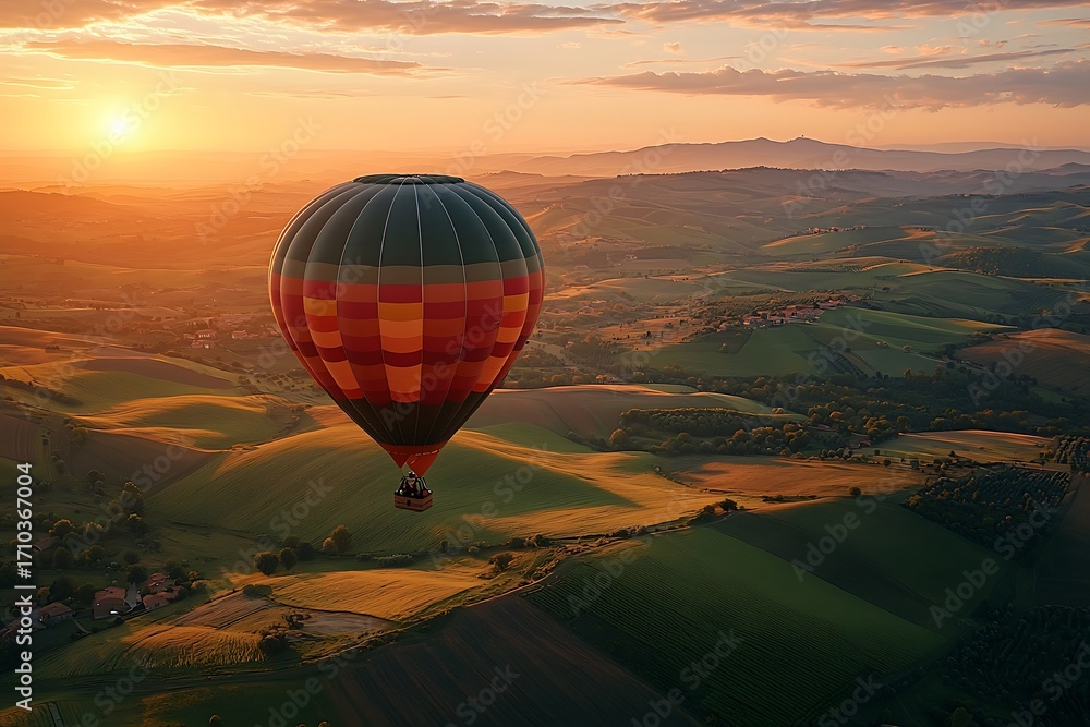 Obraz premium Rustic Village Under Balloon Ride High Resolution Picture