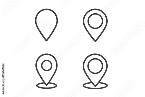 Minimalistic set of editable line icons for map pins and location markers, vector linear pictogram collection for app design, banners, posts, navigation interfaces, and digital cards