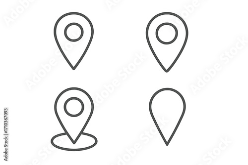 Minimalistic set of editable stroke map pin icons, linear location pointers for app design, banners, posts, cards, vector cartoon style, transparent background