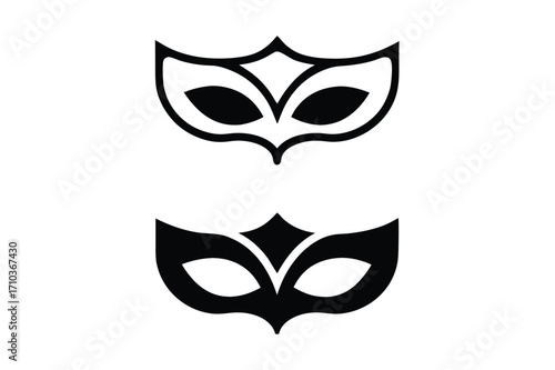 Different Mask silhouette isolated on transparent background Masquerade vector for apps or web party superhero carnival villain or burglar icon in flat. 
costume eye mask hidden person face.