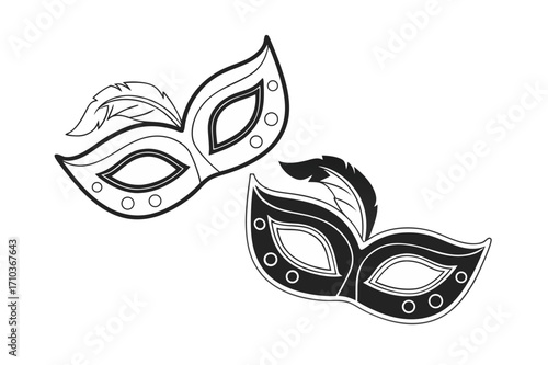 Different Mask silhouette isolated on transparent background Masquerade vector for apps or web party superhero carnival villain or burglar icon in flat. 
costume eye mask hidden person face.