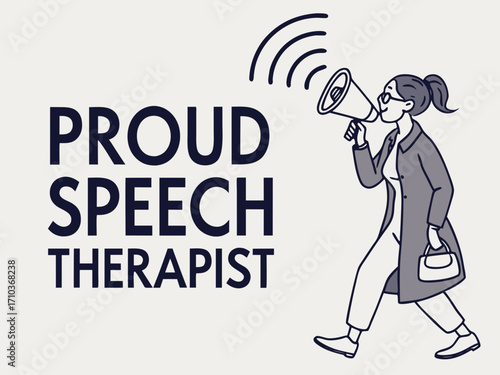 Proud Speech Therapist Illustration with Woman Using Megaphone to Advocate for Speech Therapy Services