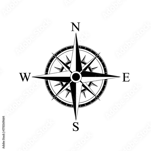 Classic black and white compass rose illustration