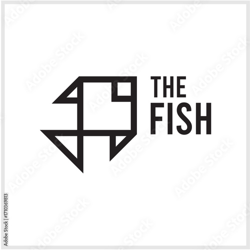 Simple Black and White Graphic Logo Featuring a Geometric Fish for Brand Identity Design