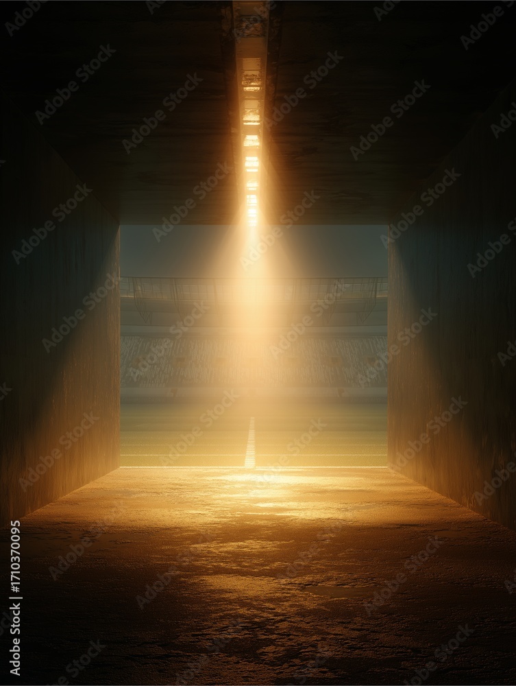 Obraz premium Tunnel of Light: A stark, abstract view captures a moment of awe as light floods an empty tunnel, its warmth inviting introspection and reflection.