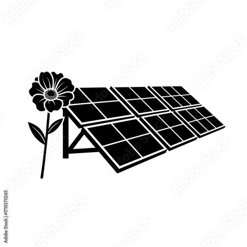 Solar panels and flower icon representing green energy