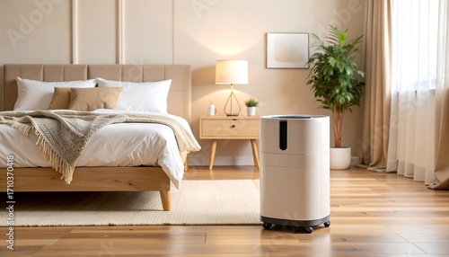 Modern bedroom interior with air purifier