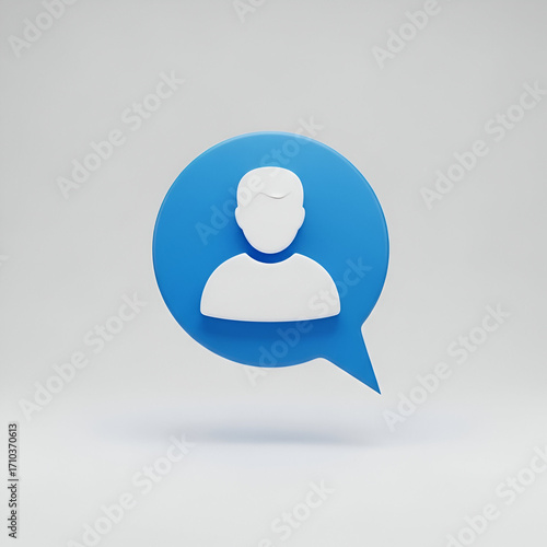 3d icon of a person inside a blue speech bubble, isolated on white background
