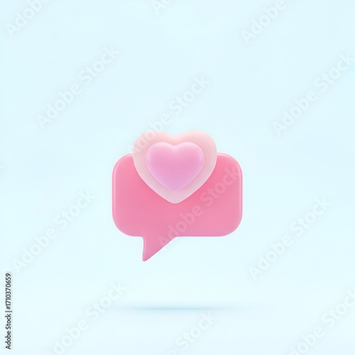 3d icon of a pink heart inside a pink speech bubble, isolated on white background