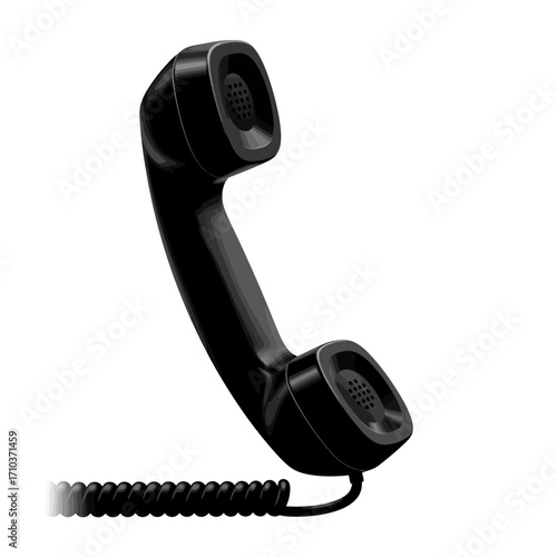 Classic black telephone handset with coiled cord on white background