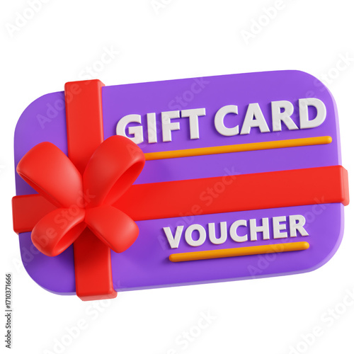 Gift card voucher with a red ribbon, perfect for rewarding, gifting, or as a promotional incentive; a wonderful present for special occasions or sales!