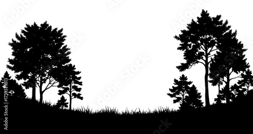Woodland Scene Silhouette in Black and White