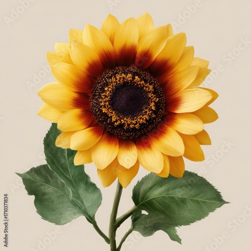 Wallpaper Mural Vibrant Sunflower with Dark Center and Green Leaves Torontodigital.ca