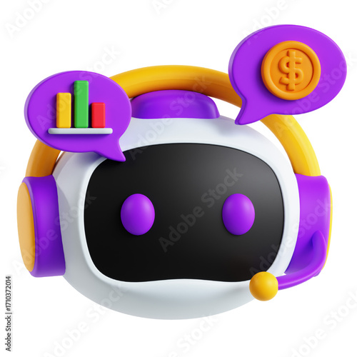Chatbot Financial Analyst 3D Render of a Robo-Advisor Analyzing Investments and Providing Monetary Insights & Advice