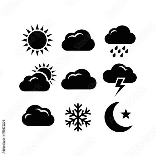 Collection of weather icons and celestial symbols