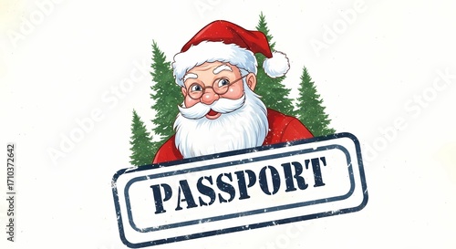 Santa passport christmas illustration holiday travel vacation north pole santa claus passport stamp design