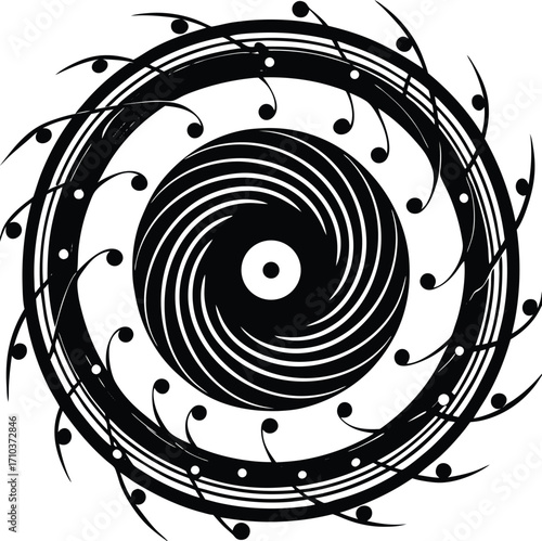A round metallic car clutch with a black and white abstract vector illustration