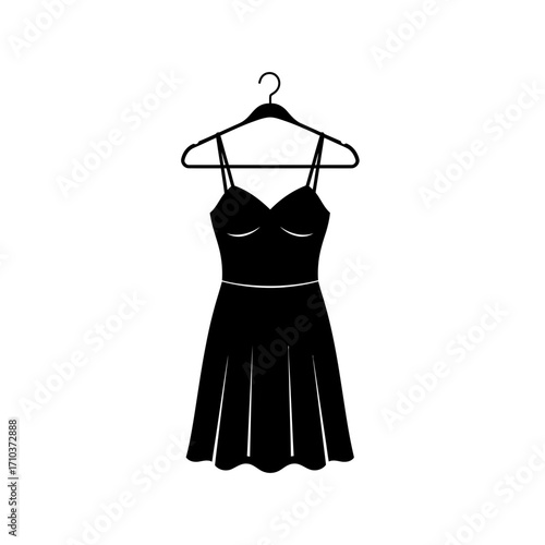 Simple black dress on a hanger vector icon