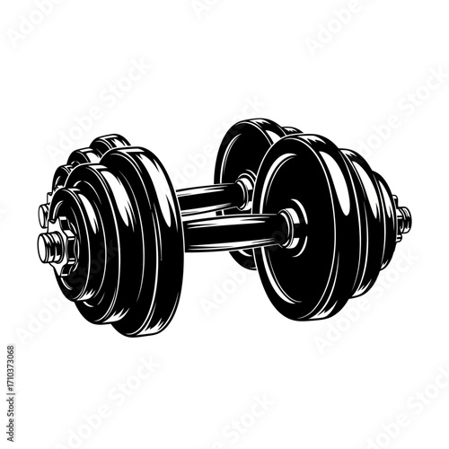 Black and white illustration of a pair of heavy dumbbells