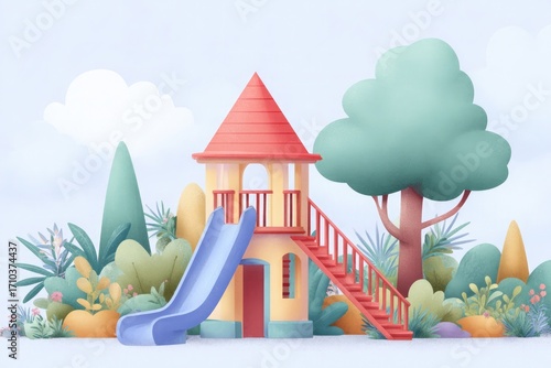 Wallpaper Mural Whimsical cartoon playground with slide and tower illustration Torontodigital.ca
