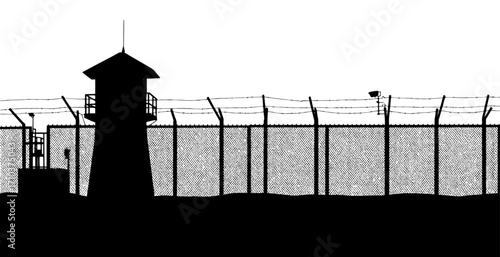 Prison silhouette in black and white