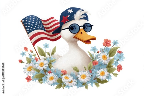 Wallpaper Mural White Duck in Sunglasses with American Flag and Flowers Torontodigital.ca