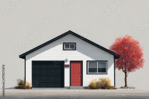 Wallpaper Mural White house with dark garage door and red door residential Torontodigital.ca