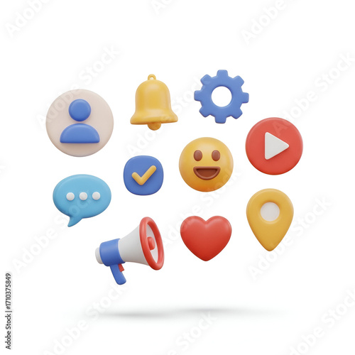 Collection of social media icons and symbols isolated on white background