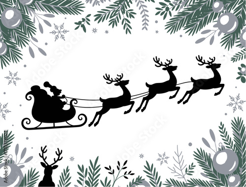 Christmas santa claus sleigh reindeer silhouette vector holiday design