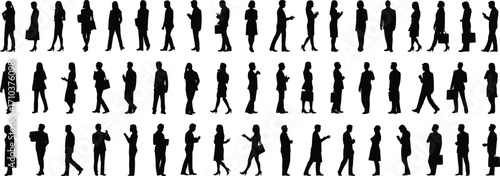 Wallpaper Mural Black silhouette business people, professional poses, office workers, teamwork, communication, corporate crowd illustration, business attire, walking, talking, standing figures Torontodigital.ca