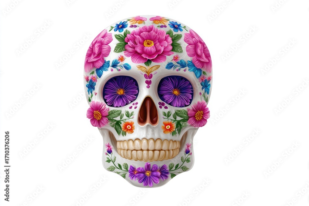 custom made wallpaper toronto digitalWhite Skull with Pink and Blue Floral Decorations sugar skull