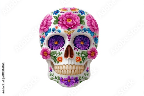 Wallpaper Mural White Skull with Pink and Blue Floral Decorations sugar skull Torontodigital.ca