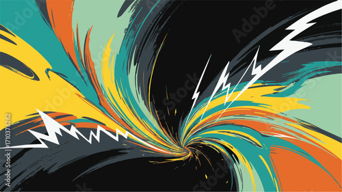 Dynamic Abstract Swirl of Colors and Lightning Bolts explosion energy
