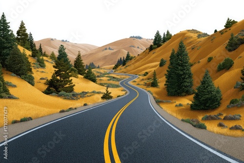Wallpaper Mural Winding Asphalt Road Through Golden Hills and Pine Trees Torontodigital.ca