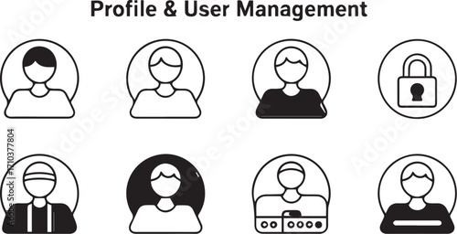 A Collection of Silhouette Icons Representing Profile and User Management Concepts in Digital Interfaces
