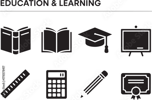 Collection of Essential Silhouette Icons Representing Various Aspects of Education and Academic Pursuits for Learning Resources