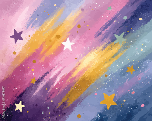 Sfondo astratto vibrante con stelle e pennellate colorate