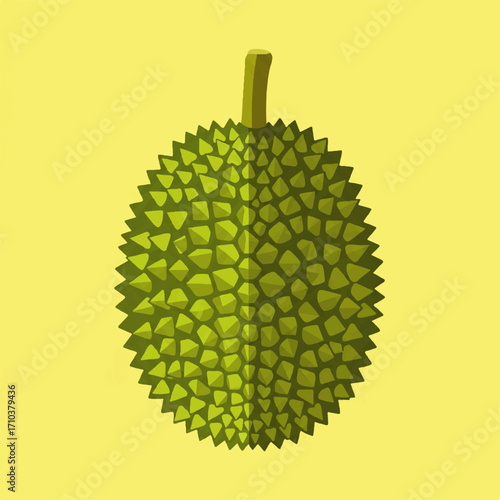 Illustration of a spiky green durian fruit on a bright yellow background, a vibrant and fresh depiction