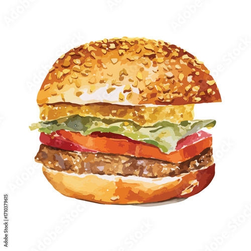 Juicy Sesame Seed Burger with Lettuce and Tomato