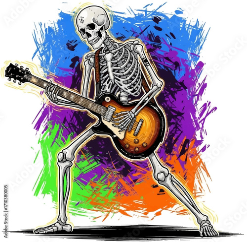 Rocking Skeleton Playing Electric Guitar Illustration