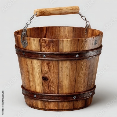 Wallpaper Mural Wooden bucket with metal bands and chain handle barrel Torontodigital.ca