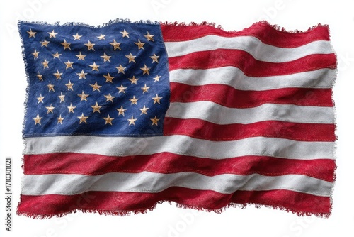 Wallpaper Mural Worn American Flag with Frayed Edges on White Background Torontodigital.ca