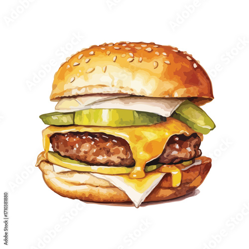 Juicy Cheeseburger with Melted Cheese and Avocado Slices