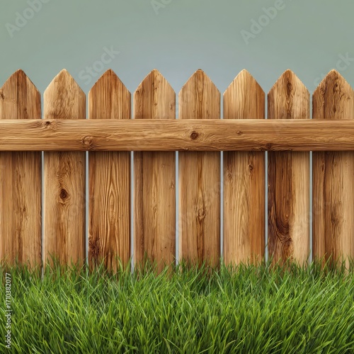 Wallpaper Mural Wooden Picket Fence with Green Grass and Sky Background Torontodigital.ca