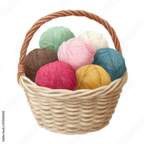 Wallpaper Mural Woven Basket Filled With Colorful Yarn Balls knitting Torontodigital.ca