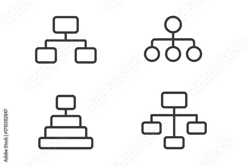 Hierarchy line icon set. Business organizational chart, corporate structure, and flowchart symbols. Management and workflow diagram vector elements for UI, UX, web, and apps.