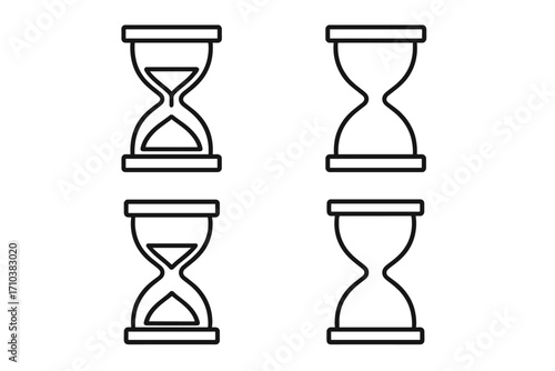 Hourglass line icon set. Sandglass timer outline symbol collection. Time, waiting, deadline, and countdown concept. Simple sand clock vector pictogram for web and apps.